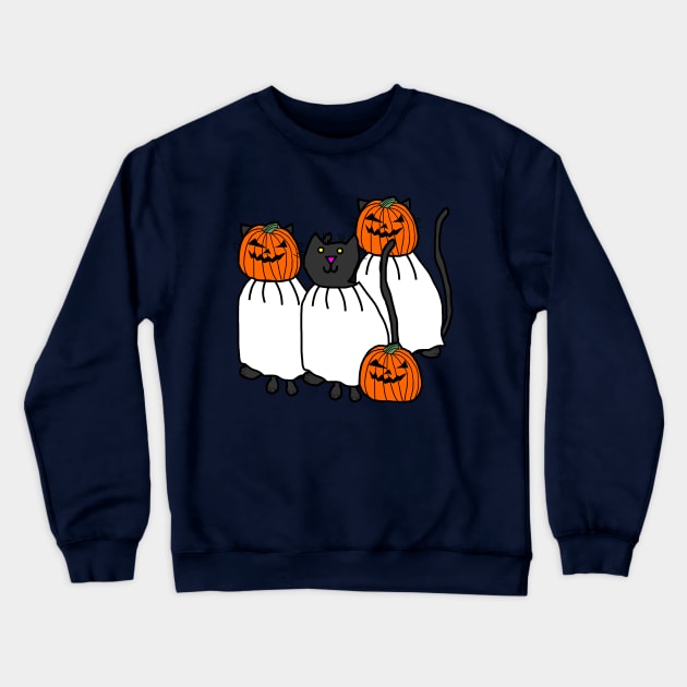 Halloween Horror Cats in Pumpkin Head Costumes Crewneck Sweatshirt by ellenhenryart